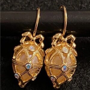 Signed Joan Rivers Caged Faux Pearl Rhinestone Teardrop pierced earrings